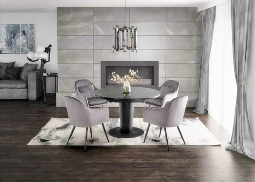 Rozkládací kulatý jídelní stůl Tiano černý mramor moderní do jídelny a obýváku 120-160 cm