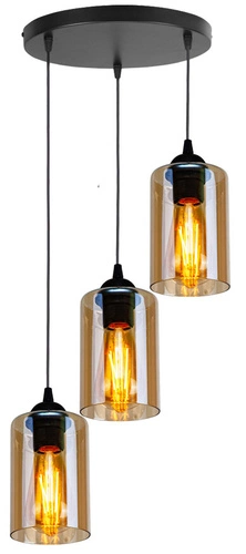 Bistro černá deska závěsná lampa 3x40W E27 stínítko hnědé