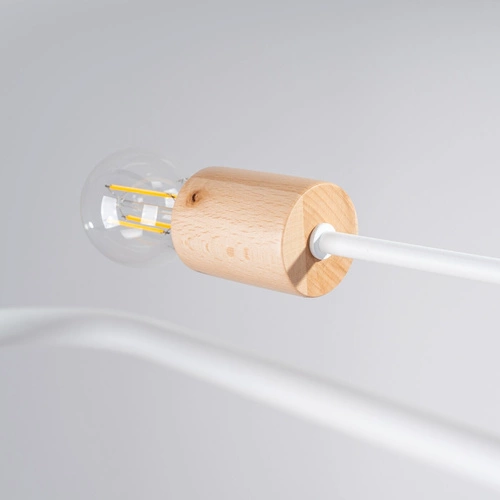 Loftový lustr TIMBO 8 bílý s dřevem do obýváku a jídelny šířka 100 cm