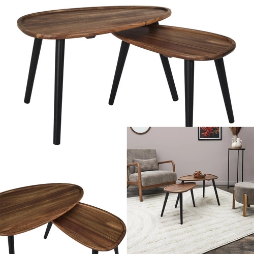 Sada 2 oválných dřevěných konferenčních stolků Noby ve skandinávském stylu do obýváku