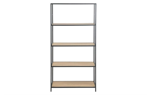 Loftová knihovna Seaford IX Actona černá s dubovými policemi do obýváku 77 cm