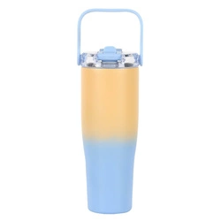 Termohrnek New York Intesi 900ml kovový moderní žluto-modrý na kávu s sebou