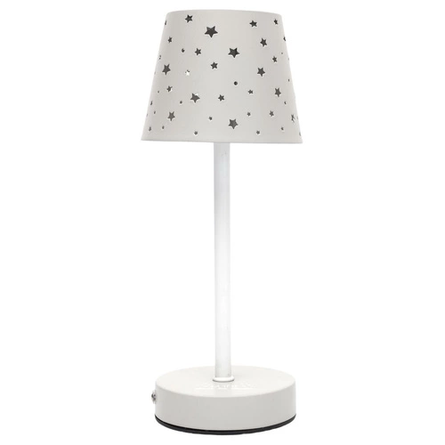 Bílá noční lampička Intesi s děrovanými hvězdami, nabíjecí, moderní do ložnice