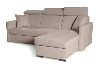 Rohová rozkládací pohovka Mils béžová do obýváku moderní s úložným prostorem na lůžkoviny