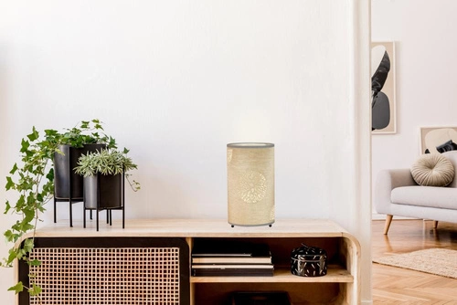 Noční lampička do ložnice Perla béžová moderní s látkovým stínidlem 25 cm