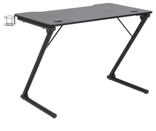 Herní stůl Trooper černý industriální s otvory na kabely a držákem na hrnek