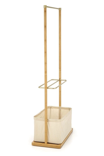 Stojanový věšák s policí a košíkem Toque přírodní bambusový do předsíně skandinávský