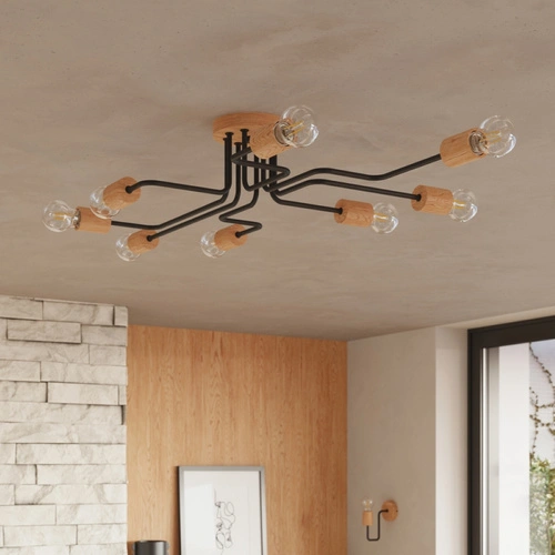 Loftový lustr TIMBO 6 černý dřevěný do obýváku a jídelny od SOLLUX LIGHTING