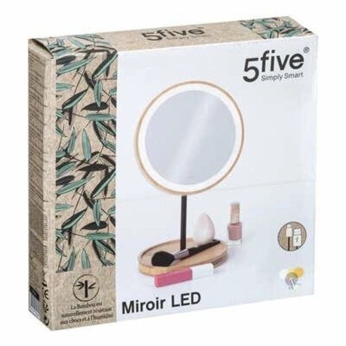 Stojací kulaté LED zrcadlo na líčení boho bambusové 5five simply smart