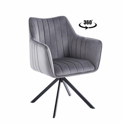 Otočná židle Adrienne Velvet šedá, čalouněná sametem s područkami do jídelny a obýváku