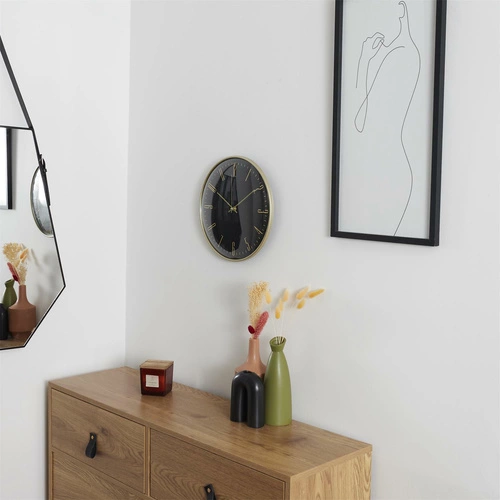 Nástěnné hodiny glamour Luce černo-zlaté 30 cm tichý chod moderní do obýváku Intesi