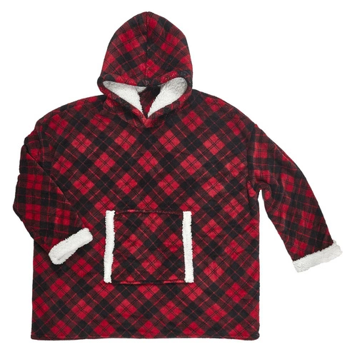 Bluzo deka s kapucí Intesi snuddie hřejivý fleecový kostkovaný na zimní večery