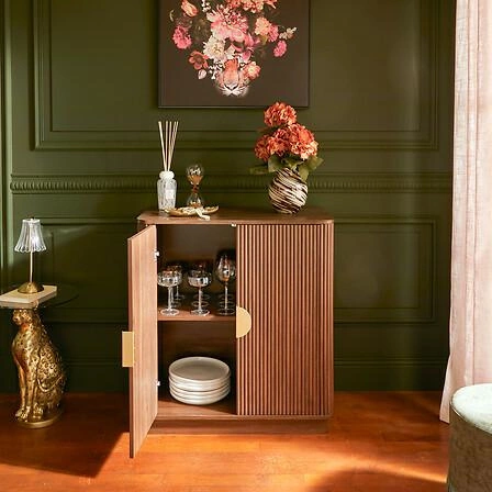 Komoda Wany Atmosphera hnědá japandi s frézovanými čely do obýváku a ložnice 80 cm