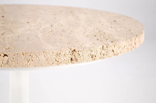 Kulatý konferenční stolek Epkos z bílého travertinu, moderní vysoký do obýváku 35 cm
