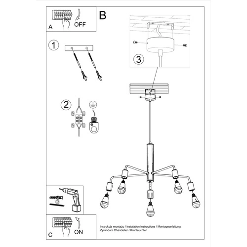 Moderní černý lustr DUOMO 5 z kovu do obývacího pokoje a jídelny Sollux Lighting