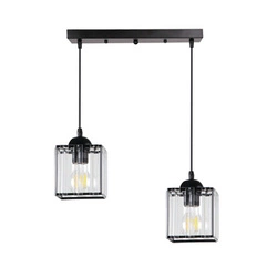 Závěsná lampa Glassia černá 2x40 E27 stínidlo černé+čiré krystaly