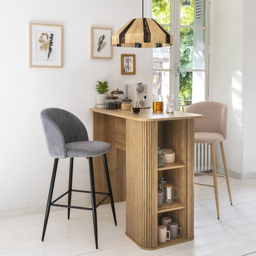 Čalouněný barový stoliček Celeste béžový s opěrkou a podnožkou loftový do kuchyně Atmosphera 77 cm