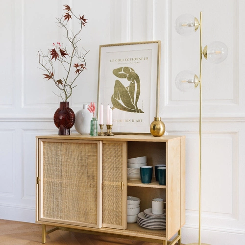 Zlatá stojací lampa Collectionneur Atmosphera glamour do obýváku se třemi skleněnými stínidly