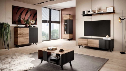 TV stolek 150 cm Adre dub wotan černý moderní stojací do obýváku Intesi