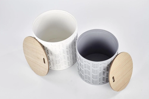 Sada dvou kulatých konferenčních stolků Lamba bílá moderní s úložným prostorem do obýváku