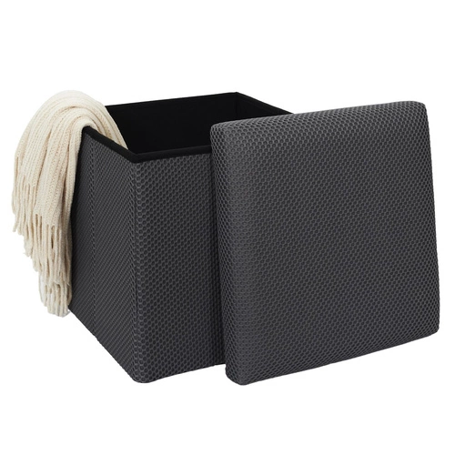 Skládací taburet s úložným prostorem Vels Atom šedý moderní do předsíně a studentského pokoje 38x38 cm