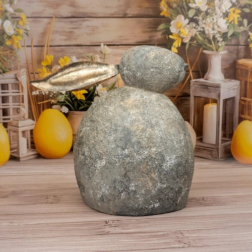Intesi šedý velikonoční králík 43 cm dekorace do obýváku a na stůl z polyesterové pryskyřice