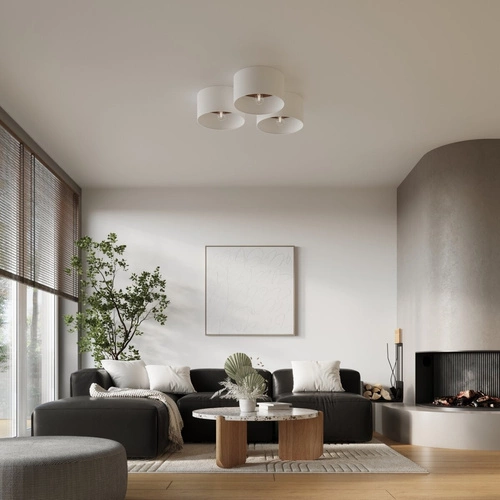 Stropní svítidlo TELESTO kulaté bílé skandinávské s dřevem do obýváku nebo ložnice 35 cm