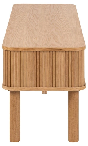 Dřevěná TV komoda Langley 140 cm moderní s lamelami na vysokých nohách do obýváku