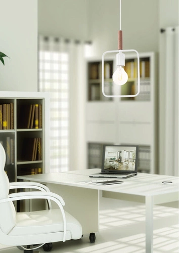 Moderní závěsné svítidlo Frame bílé s dřevem do obýváku, kuchyně nebo jídelny 110 cm