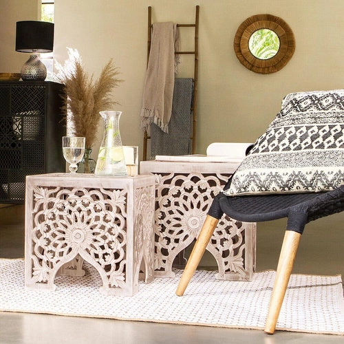 Sada 2 čtvercových konferenčních stolků Terre boho dřevěných do obýváku Atmosphera