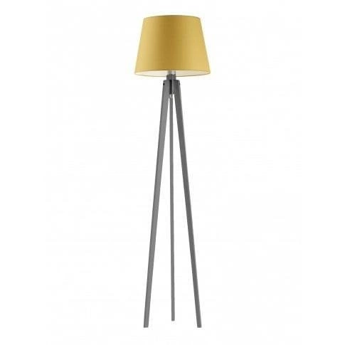 Stojací lampa Curacao moderní dřevěná s hořčicovým stínidlem do obýváku Lysne 158 cm