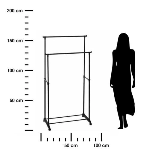 Stojanový dvojitý věšák na oblečení černý s nastavitelnou šířkou na kolečkách 5five