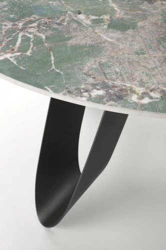 Jídelní kulatý stůl Agassi zelený mramor černé nohy moderní loft 135 cm