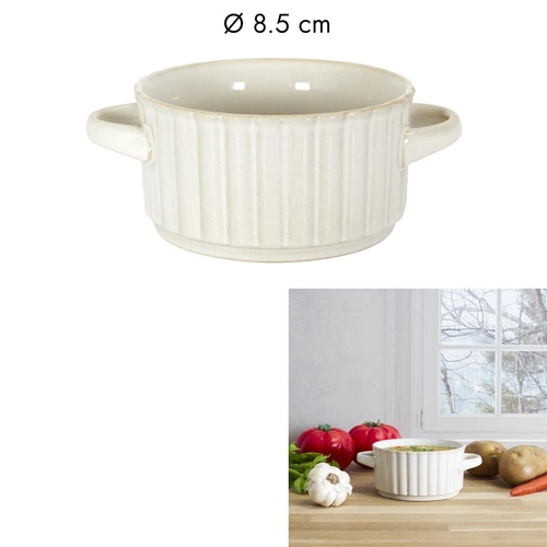 Keramická polévková miska s uchy Vlora 8,5 cm béžová do jídelny