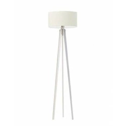 Stojací lampa do obýváku MIAMI tripod glamour s ecru stínidlem bílá dřevěná Lysne 148 cm