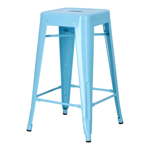 Barová stolička Paris 66 cm modrá kovová industriální bez opěrky k kuchyňskému ostrůvku D2.DESIGN