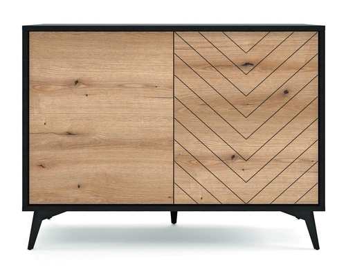 Loftová komoda Fargo s černým moderním designem, na nožkách, vzor rybí kost, 104 cm do obýváku