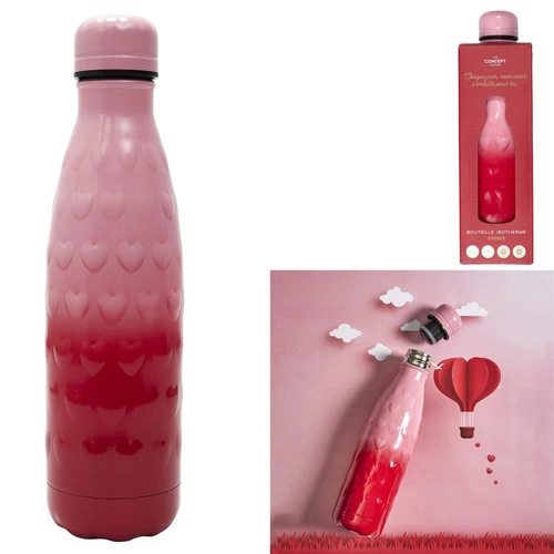 Termoska 500ml srdce růžově-červená