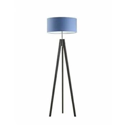 Stojací lampa do obýváku HAITI modrá s textilním stínidlem, dřevěná glamour Lysne 138 cm