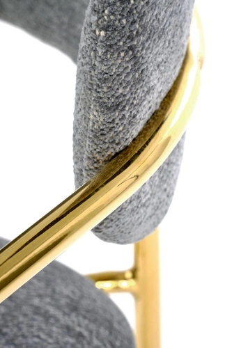 Čalouněná židle Jabari šedá s područkami na zlatých nohách do jídelny ve stylu glamour