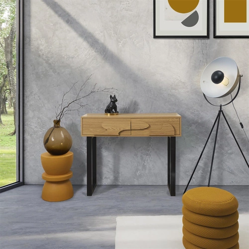 Konzolový stolek Calypso Intesi boho japandi se zásuvkami dub/černá do předsíně nebo obýváku 100 cm