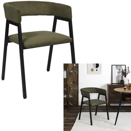 Čalouněná jídelní židle Scott Intesi z manšestru v olivově zelené s područkami