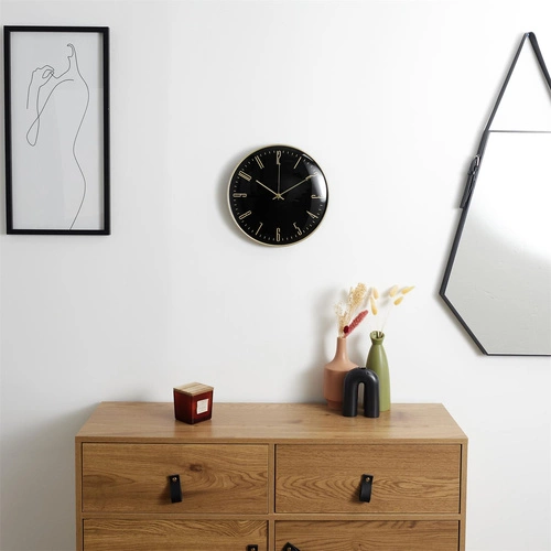 Nástěnné hodiny glamour Luce černo-zlaté 30 cm tichý chod moderní do obýváku Intesi