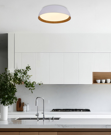 Stropní svítidlo Calabria white-wood 24W LED 40x32 cm bílé stínidlo