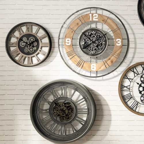 Retro nástěnné hodiny Paul 57 cm hnědé s viditelným strojkem do obýváku Atmosphera