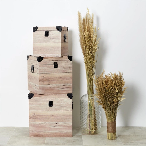 Sada 3 krabic na skladování s dřevěným efektem