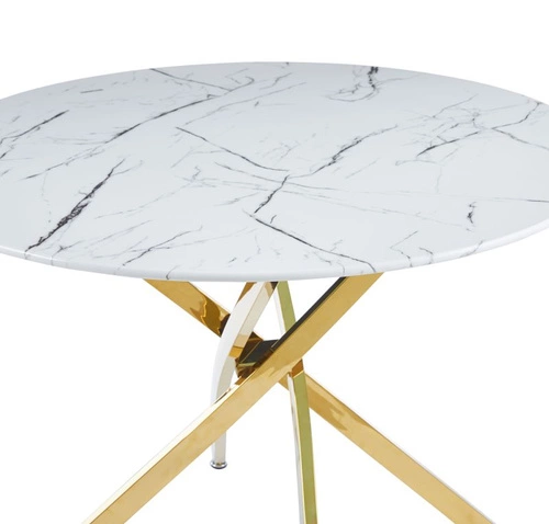 Kulatý skleněný stůl Edward bílý mramor 100 cm glamour do jídelny a obýváku Intesi