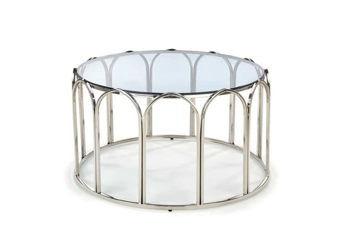 Kulatý skleněný konferenční stolek glamour Viola kouřový chrom 81 cm do obýváku Intesi