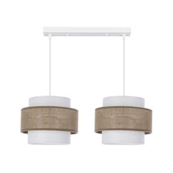 Jutová závěsná lampa bílá 2x40W E27 stínidlo bílá+béžová