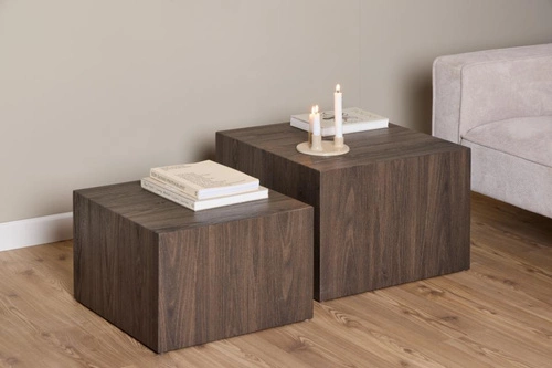 Sada 2 čtvercových konferenčních stolků Dice v kouřovém loftovém jasanu do obýváku Actona